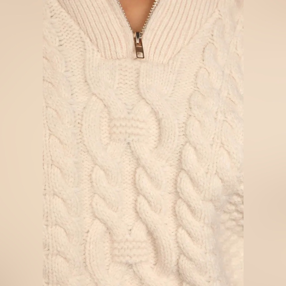 Lulus Cozy Weather Cream Cable Knit Quarter Zip Sweater S - Picture 3 of 4